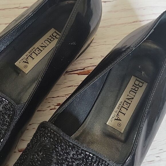 BRUNELLA Black Patent Loafers with Beaded Top of Foot Size 40 or 9.5 - Picture 7 of 14